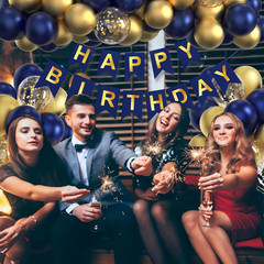 Navy Blue Birthday Party Decorations for Men Decor 100pcs Gold and Navy Blue Bal