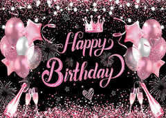 5X3FT Pink and Black Glitter Birthday Decorations Women Happy Birthday Sign