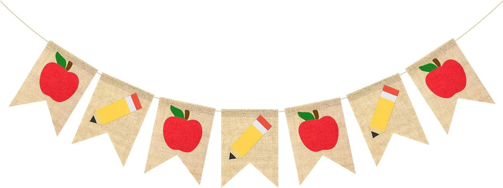 Burlap Back to School Banner, Apples Pencil Garlands Back to School Decoration,
