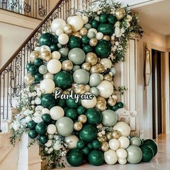 Arco De Globos Verde Esmeralda Y Dorado Para Fiesta De Jungla Y Graduacion