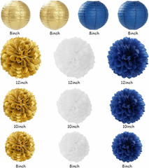 Navy-Blue White Gold Party-Decorations – 20Pcs Graduation 2026 Paper Lanterns Fa