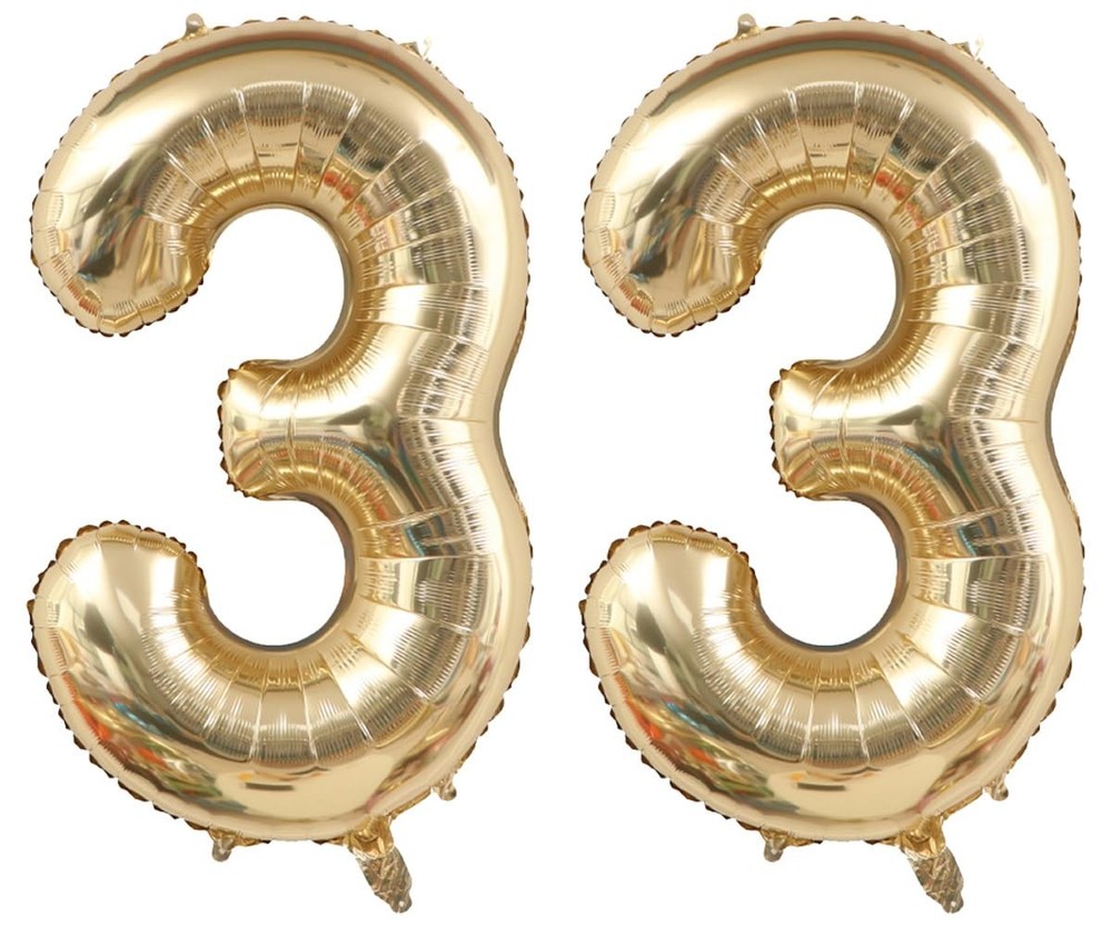 40 Inch Light Gold 33 Number Balloons White Gold Giant 33 Foil Mylar Helium L…
