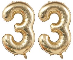 40 Inch Light Gold 33 Number Balloons White Gold Giant 33 Foil Mylar Helium L…