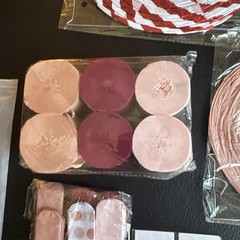 Red , White, Burgundy Paper Party Decor Lanterns, Crepe Paper, Tissue Poms, Lot