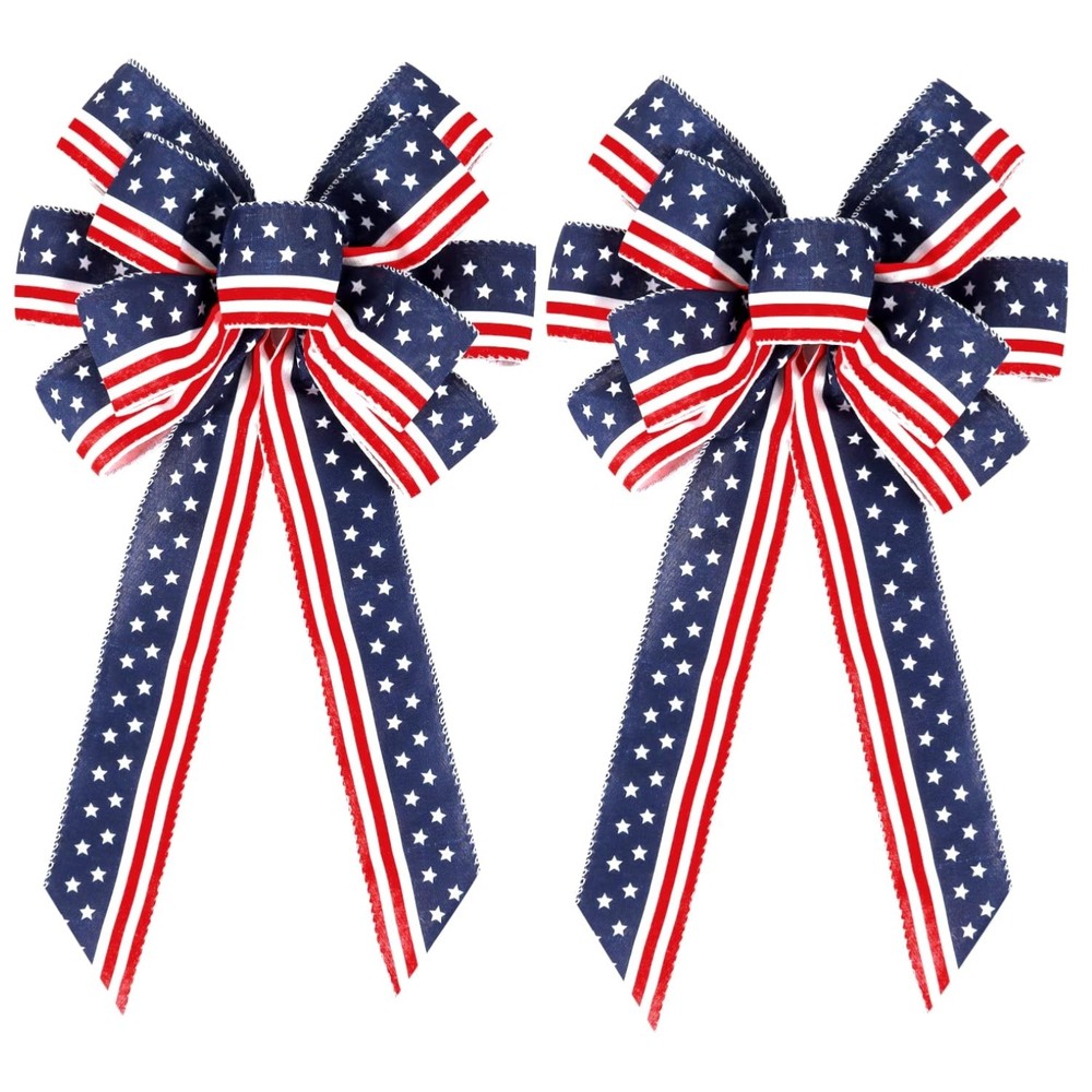 2 Pack 4th of July Patriotic Bows for Wreath Outdoor Indoor Decorations Red W…