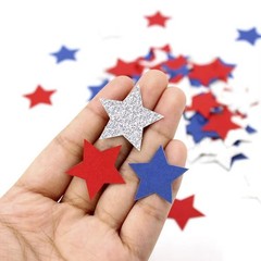 200 PCS 1.2 Inch Blue Red Silver Star Confetti Patriotic Party Decoration