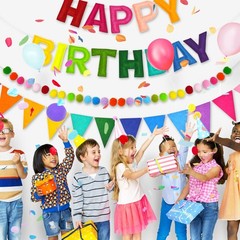 CANREVEL Pre-Strung 3D Rainbow Happy Birthday Banner, 3 PCS Multi Color