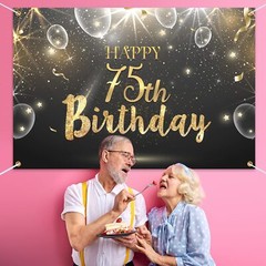 6X4Ft Happy 75Th Birthday Banner Backdrop – 75 Years Old Birthday Decoration
