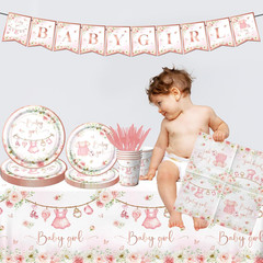 Rose Gold Baby Shower Tableware Set,Pink Girl Baby Shower Plates and Napkins Set
