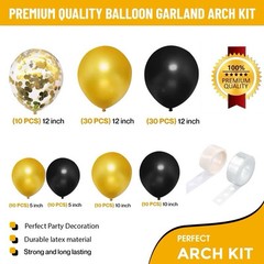 114 Pcs. Black Gold Confetti 12″ 10″ 5″ Premium Latex Balloon Garland Arch Kit