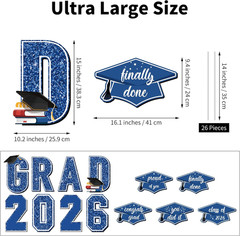 13Pcs 16″ 2026 GRAD Yard Signs with Stakes Class of 2026 Outdoor Lawn Decor