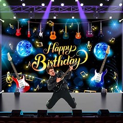 Music Note Guitar Happy Birthday Banner, Musical Note Rock and Roll Party