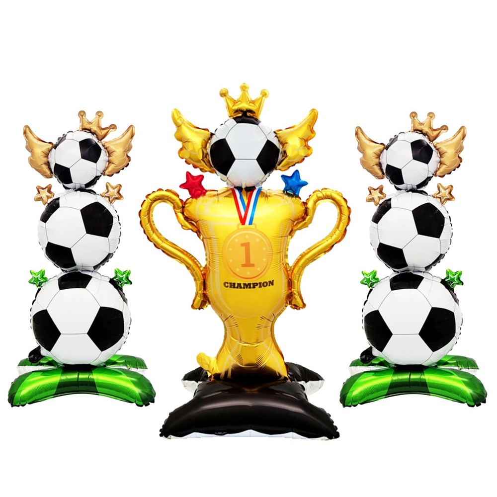 3 Pcs 39″ Standing Soccer Party Decorations Set with Foil Trophy and Soccer B…