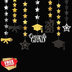 burgleda Black Gold Silver Graduation Garland Banner Streamers