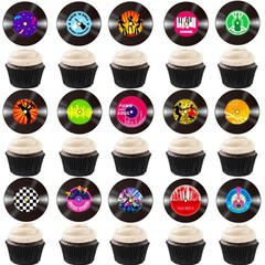 48pcs Vinyl Records Theme Cucpcake Toppers for Rock and Roll Party Decoration…