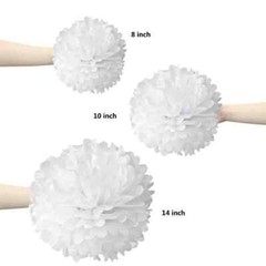 12pcs White & Blue Tissue Paper Pom Poms Hanging Garland Party Decor 8″ 10″ 14″