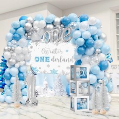 Winter Onederland Birthday Standard Banner Size, Light Blue, White, Silver