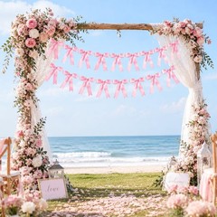 Pink Bow Garland Banner, Pre-Strung 2 Strings Pink Bow Decorations Banner, 16…