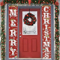 FECEDY Merry Christmas Hanging Banner Porch 72×12 Inch (Pack of 2), Red White