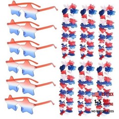 Patriotic Red, White and Blue Flower Leis and Star Sunglasses for 4th of July