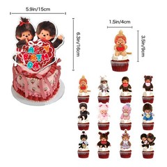 Anime Monchhichi Happy Birthday Banner Balloon Cupcake Topper Party Decoration