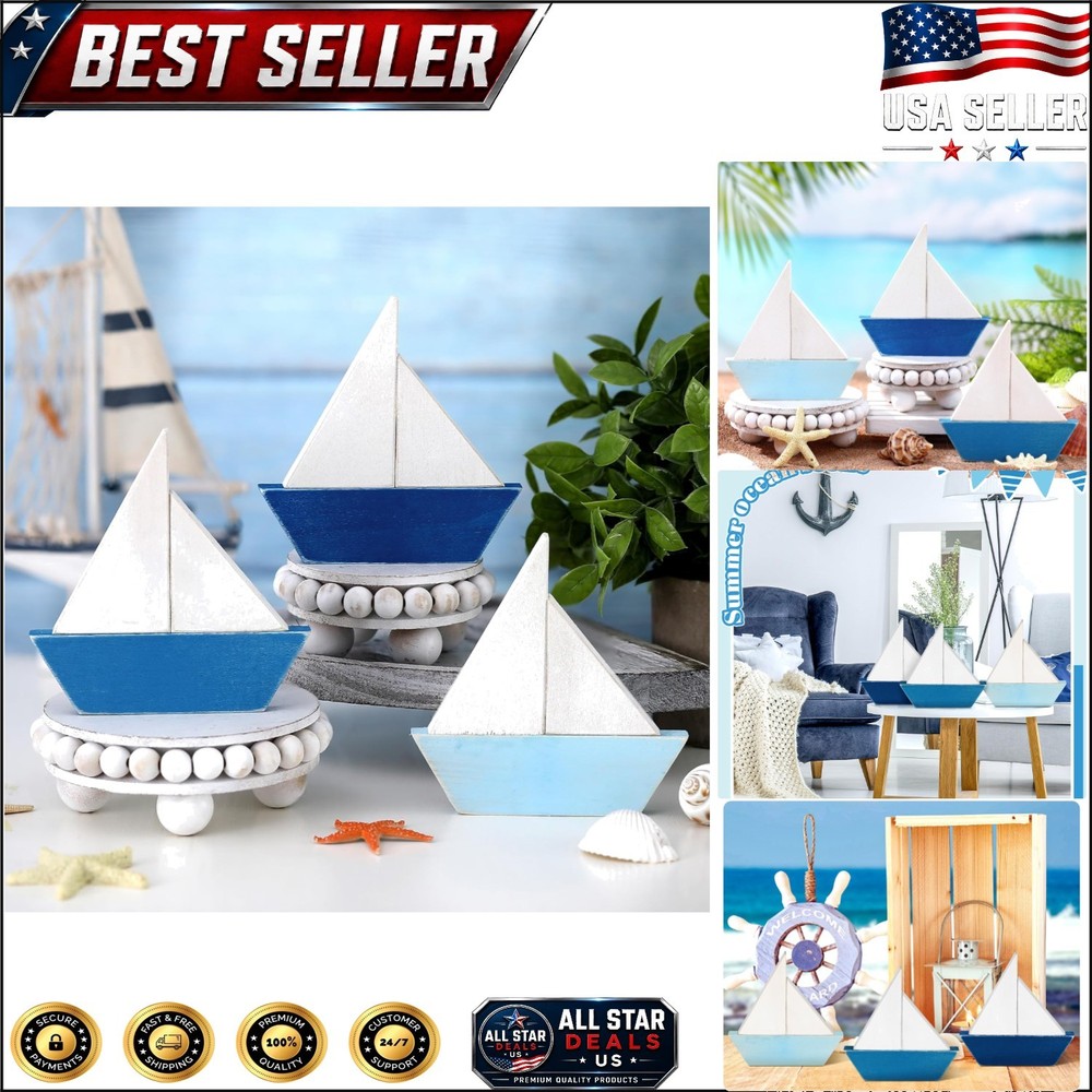 Charming 3-Pc Wooden Boat Decor – Summer Coastal Centerpieces for Any Room