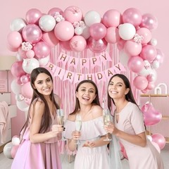 Pink Birthday Decorations with Pearl White Light Pearl Metallic Pink Foil