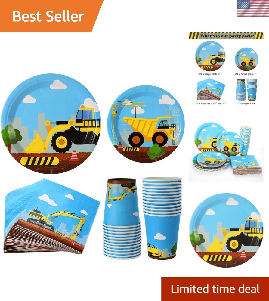 Ultimate 97-Piece Construction Birthday Party Set – Serves 24 Kids’ Guests
