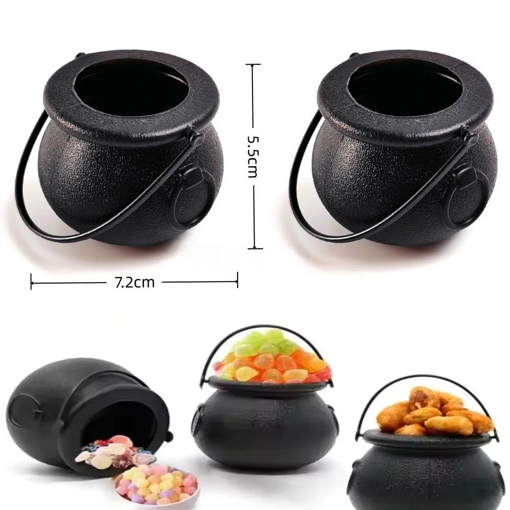 2/6/12PCS Mini Witch Cauldron Pots with Handle Halloween Candy Bowl Holders