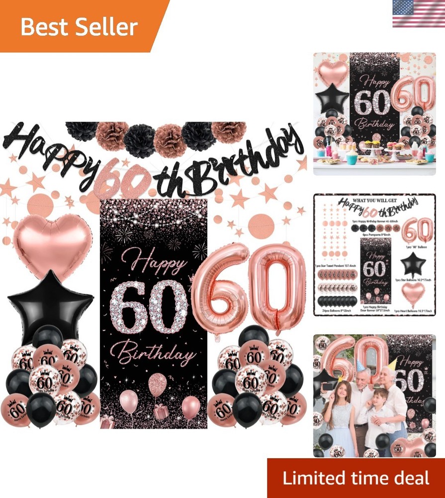 Versatile 60th Birthday Decorations – Rose Gold & Black Theme for Celebrations