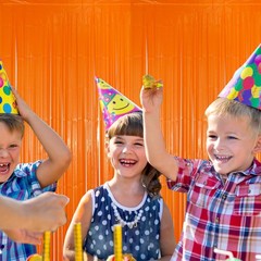 2 PCS Orange Fringe Backdrop Curtains Streamers Party Decorations Birthday