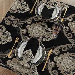 Loom and Mill Black Tablecloth 60 x 104 Inches, Classic Jacquard Rectangle Table