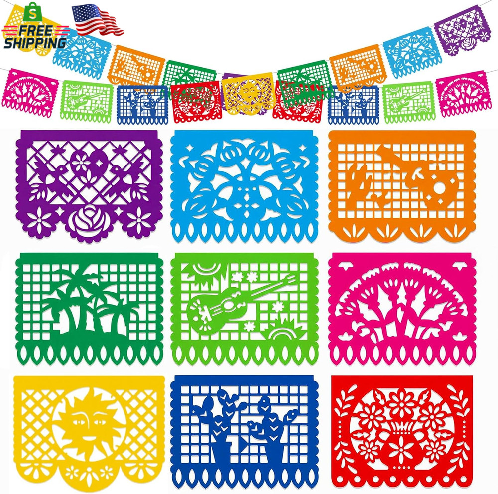 Domestar Mexican Party Decoration, 18 Feet Plastic Papel Picado Fiesta Banner Ci