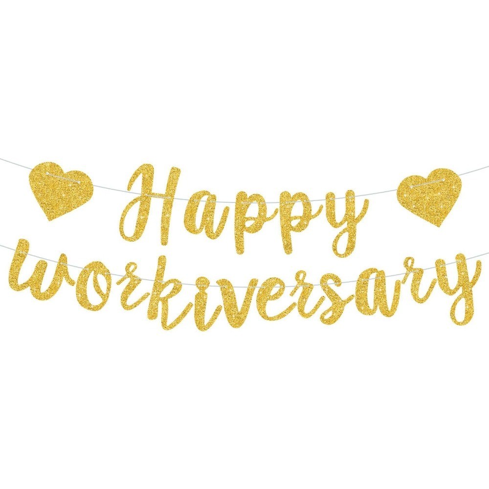 Gold Glitter Happy Workiversary Banner Pre-Strung Office Party Decoration