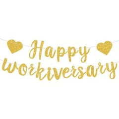 Gold Glitter Happy Workiversary Banner Pre-Strung Office Party Decoration