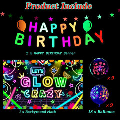 Neon Glow Party Decorations Supplies Include Neon Let’S Glow Backdrop Glow in th