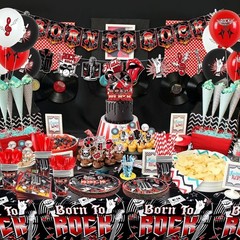 Rock and Roll Party Decorations, Including Born to Rock Banner, Plate , Napki