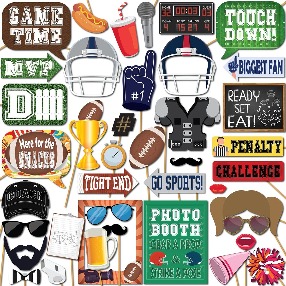 Football Photo Booth Props 41 PCS Kit 8×10 Inch Signs Sticks Pads Tailgate