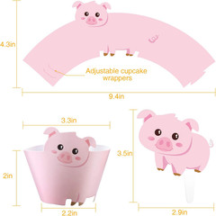 60pcs Farm Animal Cupcake Toppers Wrappers Barnyard Baby Shower Party Décor