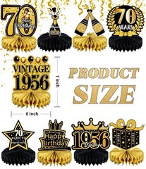 9 Pcs 70th Birthday Decoration for Men Women Happy 70th Birthday Honeycomb Cente