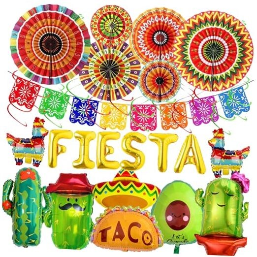 Mexican Party Decorations Fiesta Ballons – 23 Pcs Balloons Multicoloured Papar