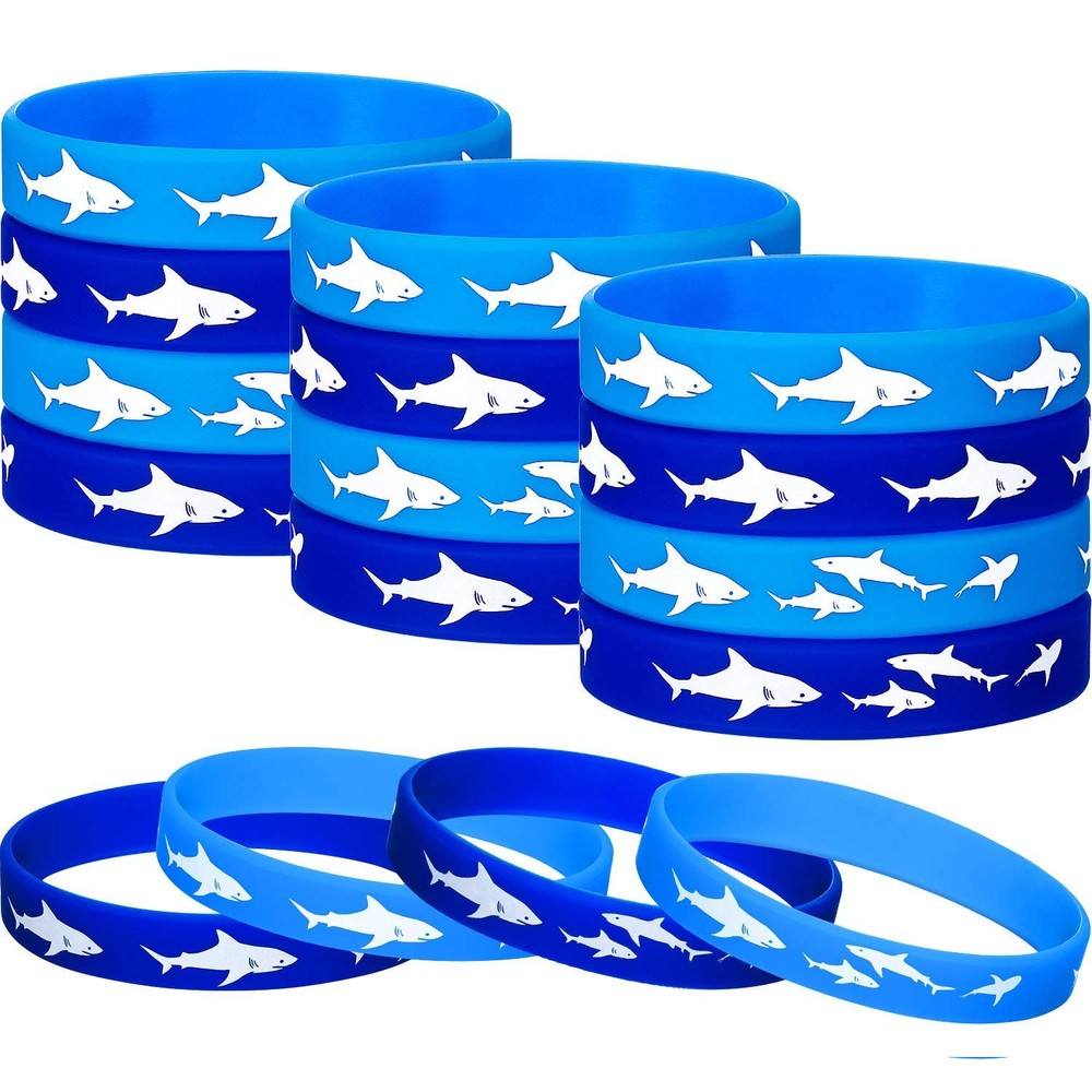 meekoo 24 Pcs Shark Party Favors Rubber Wristbands Bracelet, Jaws Party Decor…
