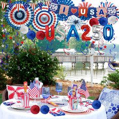 45Pcs 4Th of July Patriotic Decorations Set, LOVE USA Banner, Red White Blue Pap