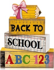 Versatile Rustic Wooden Back to School Decorations – 4 Pcs with Pencil Topper