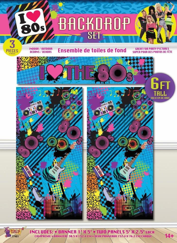 I love 80s Party 3pc Backdrop retro theme photo booth fun accessory decor banner
