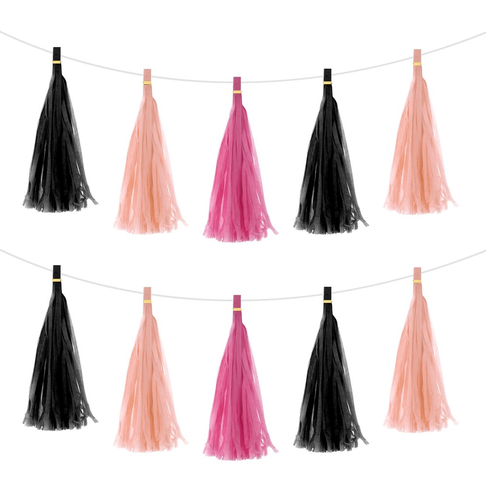 30Pcs Black,Light Pink,Rose Red Tassel Garland Banner with Rope