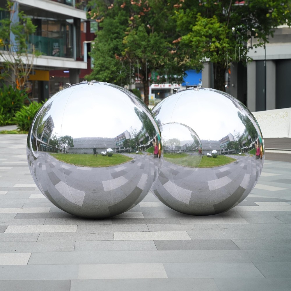 AplusChoice 2PCS 47″ Big Shiny Inflatable Mirror Ball Reusable Hanging Silver