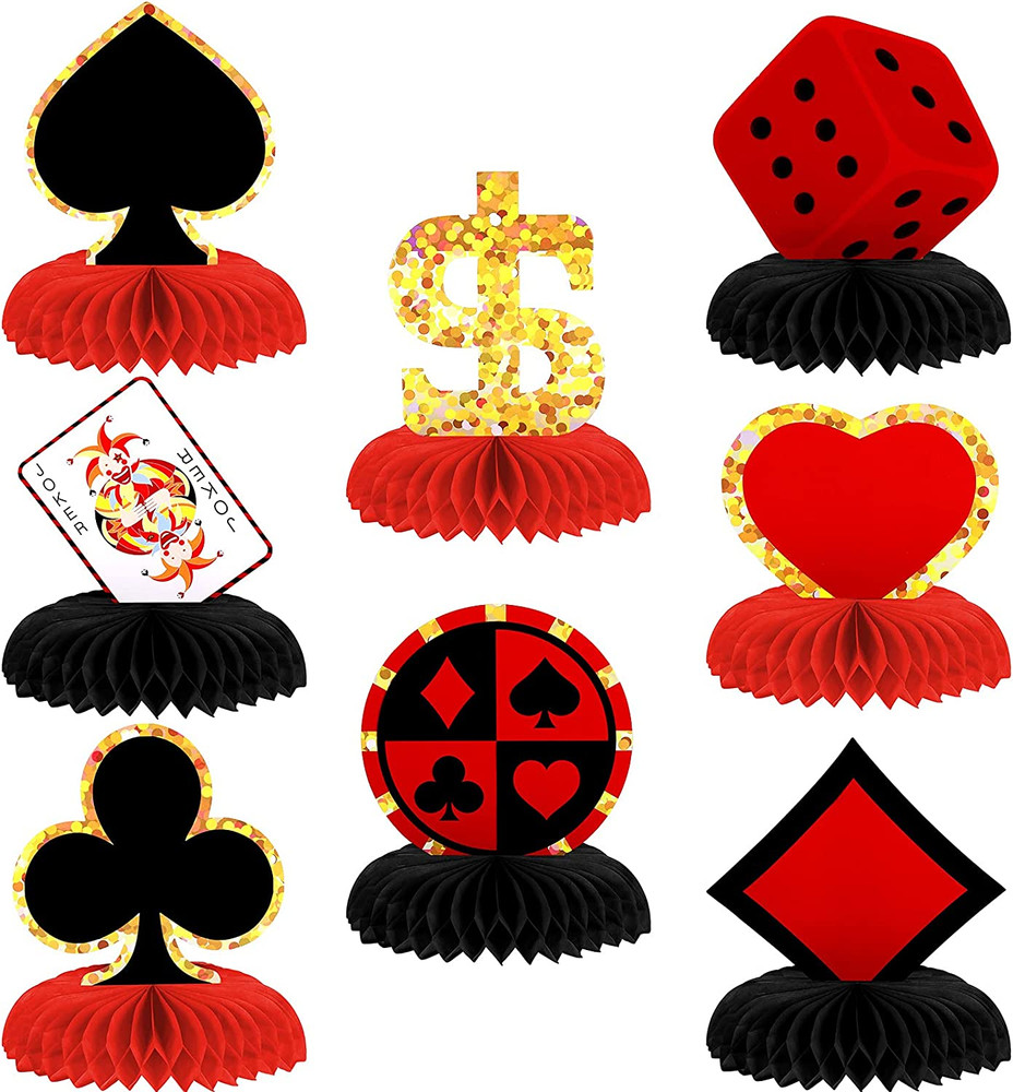 8 Pieces Casino Birthday Themed Party Decorations Set, Poker Honeycomb Centerpie