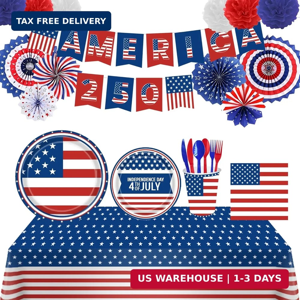 125PCS Patriotic Decorations Party Supplies 4th of July America 250 Independence