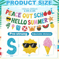 Glittery Peace Out School Hello Summer Banner NO-DIY Colorful Last Day of School